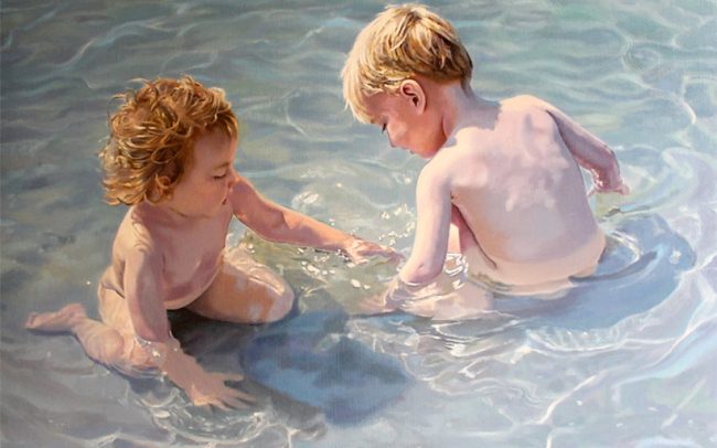 Niños en el agua retrato